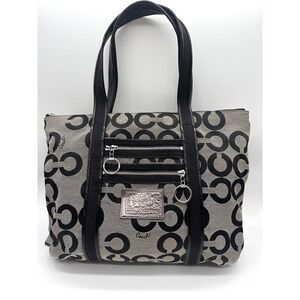 Vintage Coach Poppy Y2K Patent Leather Black/Silver Op Art Tote Bag Hobo Purse